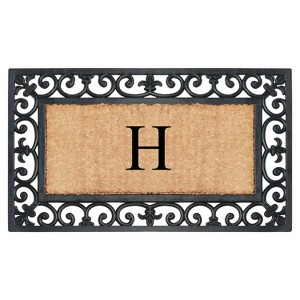 A1HC Natural Rubber & Coir 18x30, Monogrammed Doormat For Outdoor Entrance, Anti-Shed Treated Mat - 1 of 4