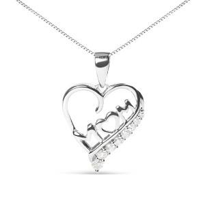 Sterling Silver Diamond Mom Heart Pendant Necklace with 1/4 Ct Gemstones - 1 of 4