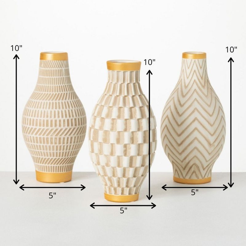 Sullivans Geometric Gold Trimmed Ceramic Vases Set of 3, 10"H Off-White, 4 of 5