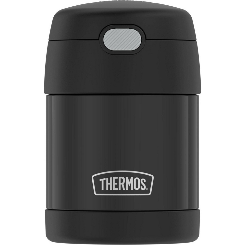 THERMOS FUNTAINER 10 Ounce Stainless Steel Vacuum Insulated Kids Food Jar with Folding Spoon  Black