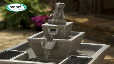 Zen Elephant Solar Powered Concrete Cascading Fountain