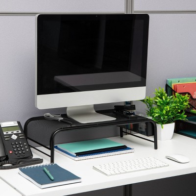 Black Metal Mesh Monitor Stand with Side Storage