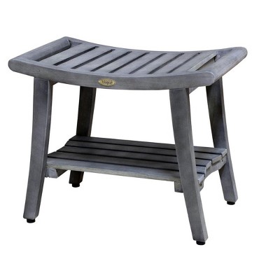CoastalVogue® Harmony® 24" Teak Wood Shower Bench with Shelf and LiftAide® Arms in Antique Gray Finish