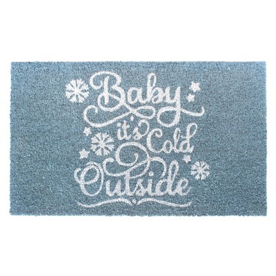 RugSmith Sky Blue Machine Tufted Holiday Baby its cold outside Doormat