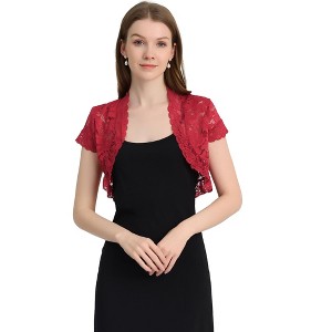 INSPIRE CHIC Women's Elegant Short Sleeve Sheer Floral Lace Shrug - 1 of 4