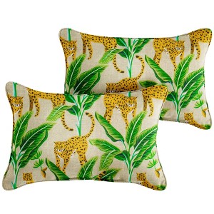 13" 2pk Corded Outdoor Throw Pillows Yellow/Green: Checkered, Polyester, UV-Resistant - 1 of 2
