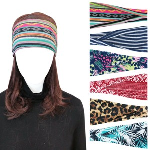 Wrapables Boho Vintage Floral Elastic Headbands for Sports, Yoga, Workouts, Facials (Set of 6), Safari Fun - 1 of 4