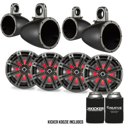Kicker 8" Black\Charcoal Wake Tower LED Marine Speakers 2-Pairs