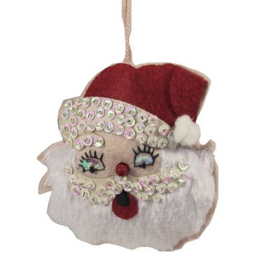 Holiday Ornament 4.0" Retro Felt Sequin Santa Face Vintage 1950 1960 Christmas  -  Tree Ornaments