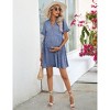 Womens Maternity Dress Swiss Dot V Neck Short Sleeve Button Down Summer Casual Baby Shower Mini Dresses - 4 of 4