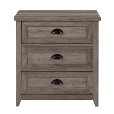 Gray Wash 25" 3 Drawer Farmhouse Nightstand
