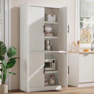 Tall Kitchen Pantry, Wood Pantry Storage Cabinet with 4 Doors & Adjustable Shelves, Farmhouse Freestanding Pantry Cupboard & Large Storage Space - 1 of 4