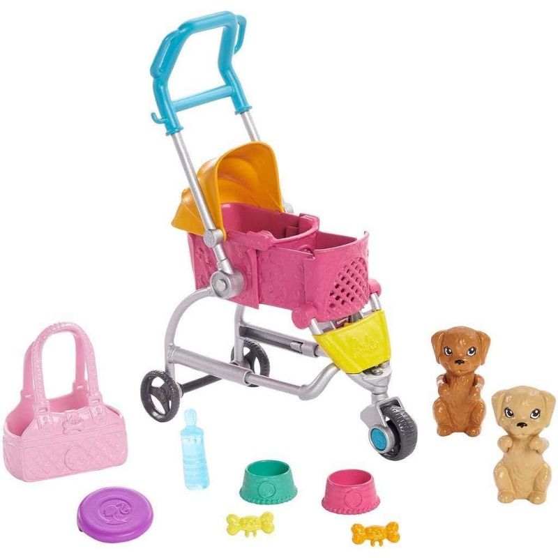 Barbie Dogwalking Doll & Accessories, Stroll & Play Pups Playset with Transforming Stroller, 2 Pets & Handbag, Blonde Doll, 2 of 7
