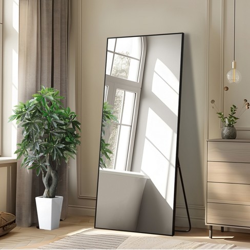 Dovelina Modern Rectangular Aluminium Fine Edge Black Hanging Mirror ...