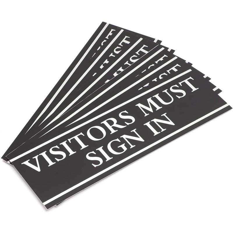 Juvale 6-Pack "Visitors Must Sign in" Office Signs, Adhesive Wall Signs, Black & Silver 9" x 3", 1 of 6