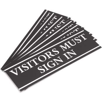 Juvale 6-Pack "Visitors Must Sign in" Office Signs, Adhesive Wall Signs, Black & Silver 9" x 3"