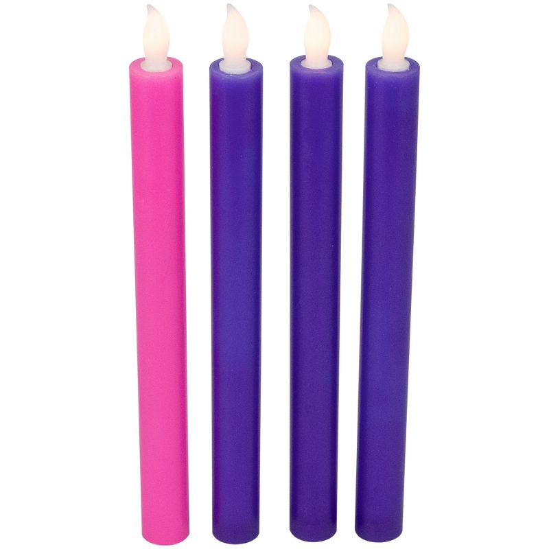 Northlight Set of 4 Purple and Pink Flickering LED Christmas Advent Wax Taper Candles 9.5", 4 of 7