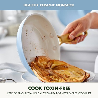 Sky Blue and Gold Ceramic Nonstick Frying Pan Set
