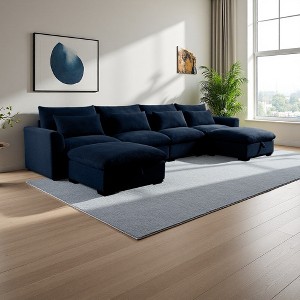 157.5" Corduroy Cloud U-Shaped Modular Sectional Sofa with Deep Seat & 2 Storage Ottomans - 1 of 4