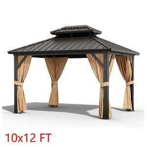 10X12 FT Outdoor Galvanised Steel Hardtop Gazebo Double Roof With Netting & Curtain - 1 of 4