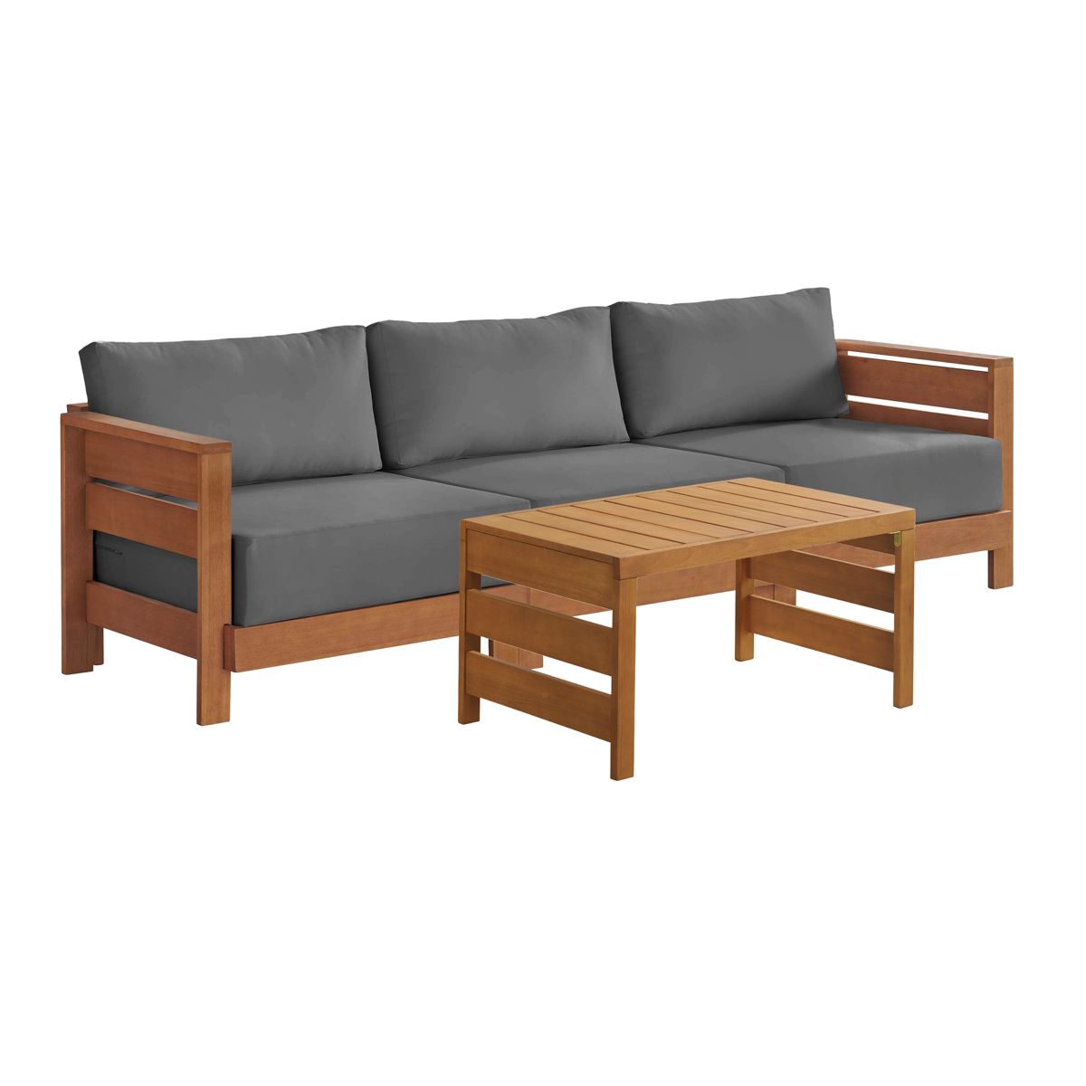 Alaterre Furniture Barton Outdoor Patio Furniture Set with Sofa and Coffee Table - Weather-Resistant Eucalyptus Wood Patio Furniture Set (Natural)