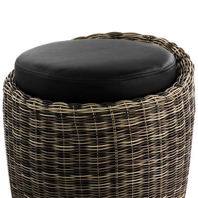 Elama 23" Brown and Black Wicker Outdoor Ottoman Chair
