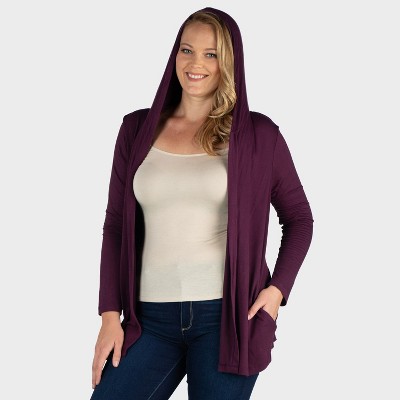 24seven Comfort Apparel Womens Plus Open Front Hooded Plus Size Cardigan