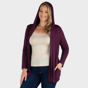 24seven Comfort Apparel Womens Plus Open Front Hooded Plus Size Cardigan - 1 of 3