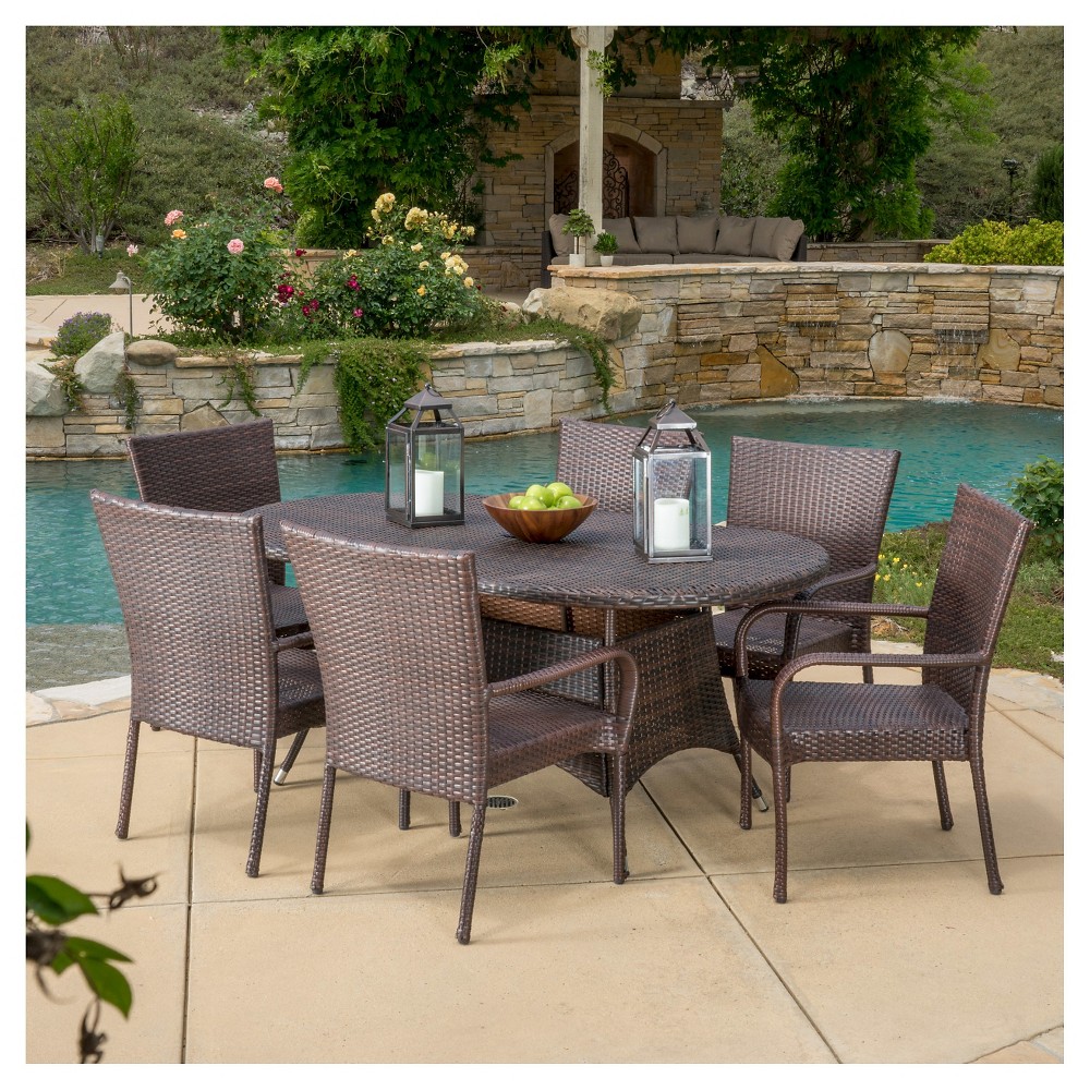 Photos - Garden Furniture Blakely 7pc Wicker Dining Set - Multibrown - Christopher Knight Home