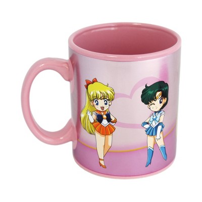 Sailor Moon Pink Ceramic Mug with Plastic Lid, 16 oz