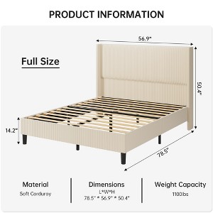 Full/Queen/King Size Bed Frame, Upholstered Platform Velvet Bed Frame with Vertical Channel Tufted Wingback Headboard - 1 of 4