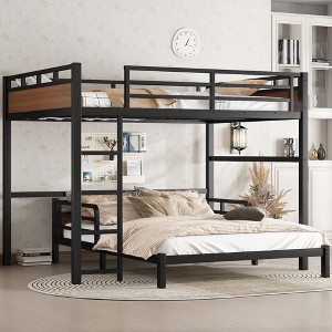 Queen over Queen Metal Bunk Bed/Metal Loft Bed,Separable Bunk Beds,with Raised Security Fence,Walnut Color - 1 of 4