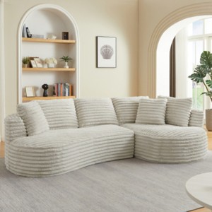 120" Modern Curved Corduroy Sectional Sofa with 2 Throw Pillows, Oversized L-Shape Sleeper Couch for Living Room or Family Lounge–The Pop Home - 1 of 4