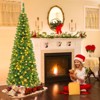 Tangkula 4.5/6.5/7.5ft Pencil Christmas Tree Pre-Lit Hinged Artificial Decoration w/ 250 Warm White Lights - 2 of 4