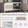 Whisen Boho Entryway Storage Bench, Wooden Shoe Bench, Cushioned Bench with Double Doors - 3 of 4