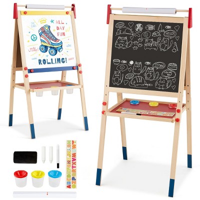 Costway All-in-One Wooden Kid's Art Easel Height Adjustable Paper Roll