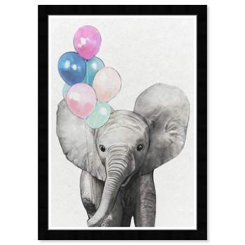 15" x 21" Baby Elephant with Balloons Colorful Animals Framed Art Print - Wynwood Studio