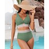 Women Embroidered Cuff Bikini Sets Highwaist Bathing Suits Wide Strap Twist Front V Neck Swimsuits 2 Piece Cutout Swimsuits - 2 of 4