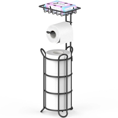 LunaLulinlk Inserted Tube Upgraded Toilet Paper Holder Free Standing, Paper Roll Dispenser with Top Storage Shelf for Bathroom-Black