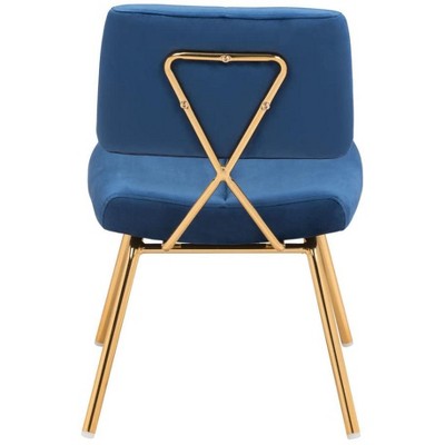 Blue Velvet Upholstered Dining Chairs with Gold Metal Frame, Set of 2