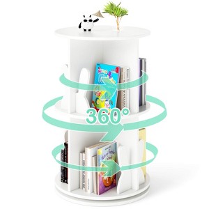 Costway Kids Rotating Bookshelf 2 Tier Freestanding 360° Revolving Display Storage Rack White/Pink - 1 of 4