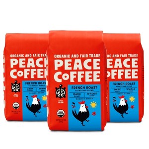 Peace Coffee French Roast Whole Bean Coffee - 36oz/3ct - 1 of 4