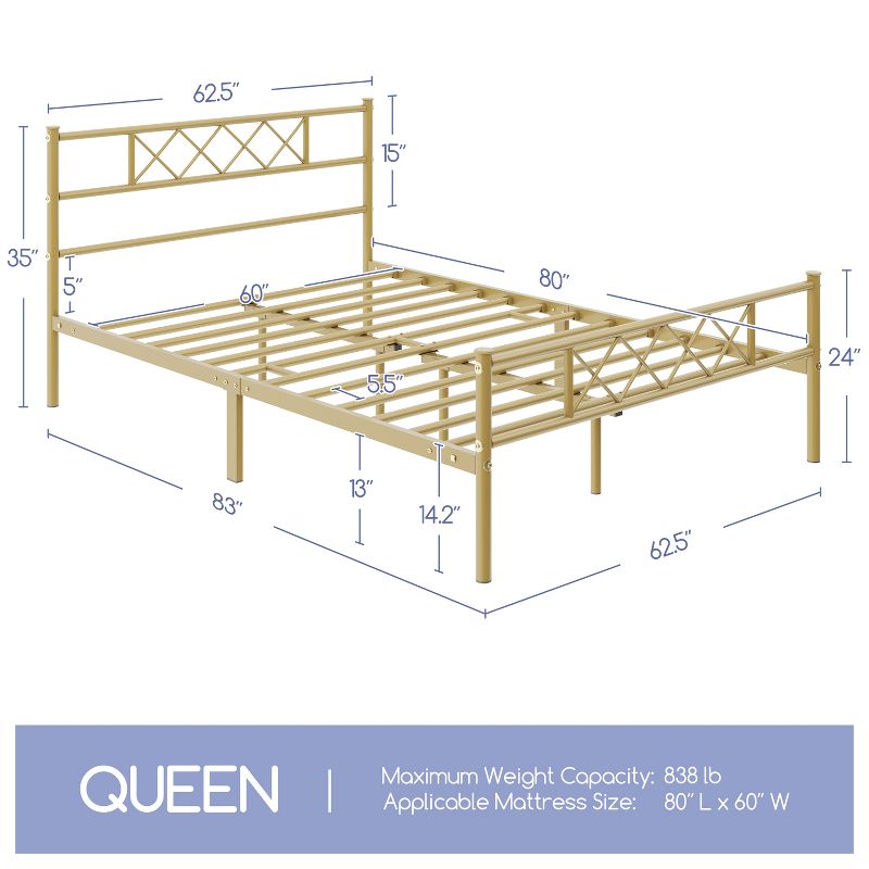 Yaheetech Simple Metal Bed Frame with Headboard&Footboard Slatted Bed Base, 3 of 9