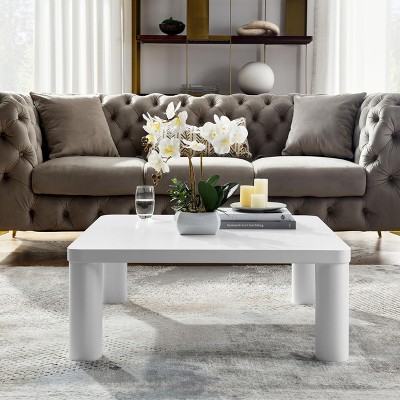 GustoWave Coffe Table, 33.5" Modern Minimalist Square Coffee Tables for Living Room Office, Low Table, Tatami Floor Tables, Cream White