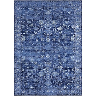 Vintage Washable Area Rug, Low Pile Non-Slip Carpet with Rubber Backing for Living Room, Bedroom & Home Office