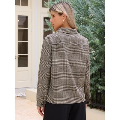 INSPIRE CHIC Women's Long Sleeve Fall Trendy Button Down Cropped Shacket Plaid Jacket with Pockets Brown Medium — фото 3