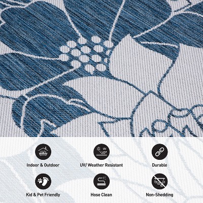 Navy Floral 5' x 7' Synthetic Flat Woven Reversible Rug