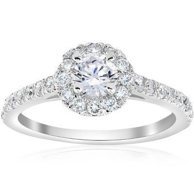 Pompeii3 3/4ct Round Diamond Halo Engagement Ring (3/8ct center) 14K White Gold