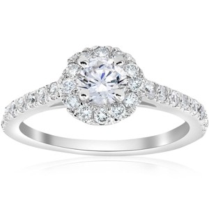 Pompeii3 3/4ct Round Diamond Halo Engagement Ring (3/8ct center) 14K White Gold - 1 of 4