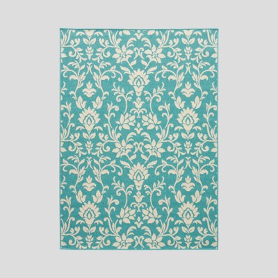 FONTOI Woven Area Rugs, Indoor and Outdoor Geometric Rugs with Floral Pattern, Floor Mat Carpet for Home Backyard Patio Porch, Blue, 84"*0.16"*63"